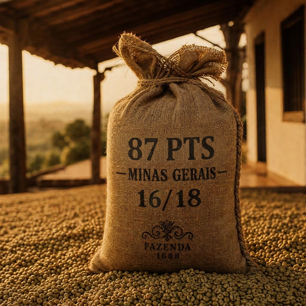 87 PTS Minas Gerais 16/18 16/18 coffee sack on drying patio